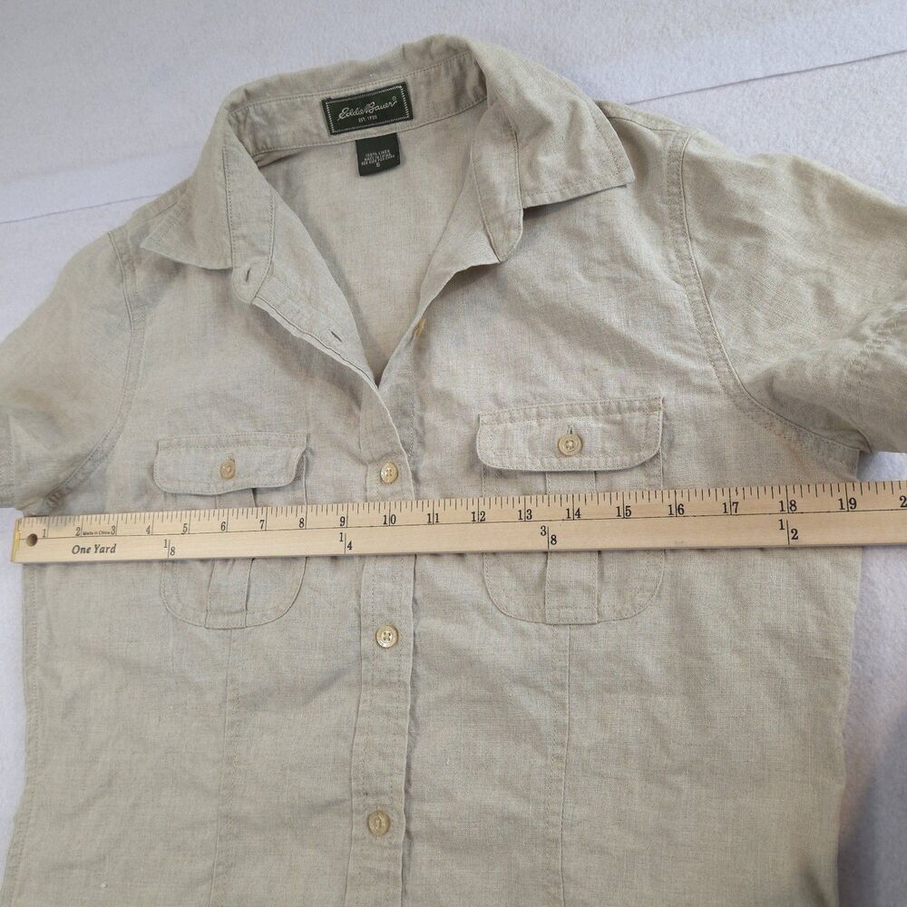 Eddie Bauer Womens Linen Shortsleeve Button Down Shirt Beige S Safari Gorp - Picture 5 of 10